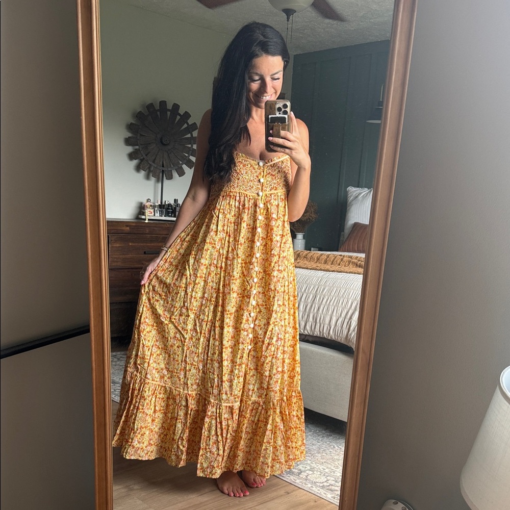 Floral Yellow Maxi Dress - Free People - size small